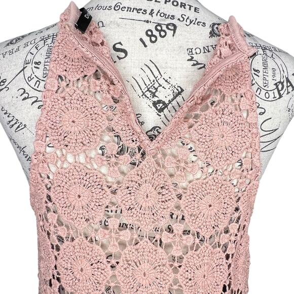 Doe & Rae MEDIUM Keyhole Back Crochet Lined Top Sheer Back Tunic Top Dress - Picture 5 of 12